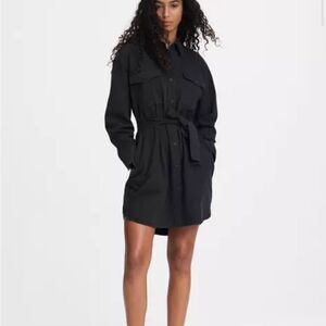 Rag & Bone Placket Black Denim Shirt Dress Tie Waist Sz XS